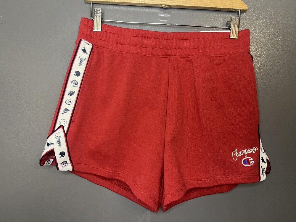 Champion Sweat Shorts Womens Small Red French Terry Elastic Waist Pockets Gym